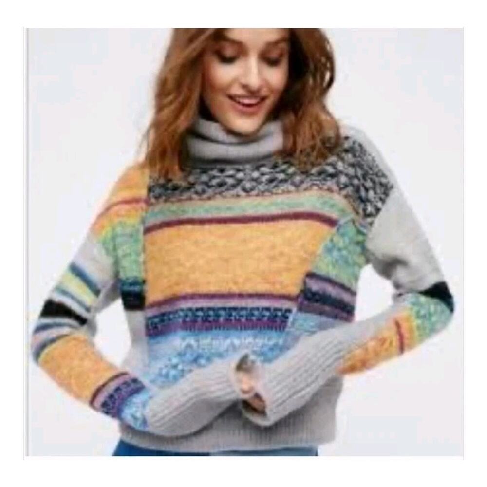 Free People Sweater SZ S This and That Turtleneck Mohair Colorblock Knit